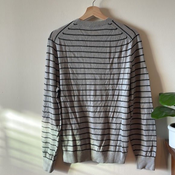 Vince Mens Stripe Crewneck Wool & Linen Sweater Medium Heather Grey Blue $225 - Picture 7 of 12